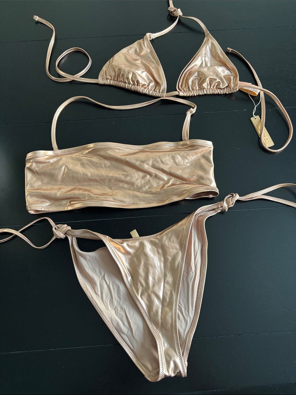 Skims Metallic Rose Gold Bikini Set